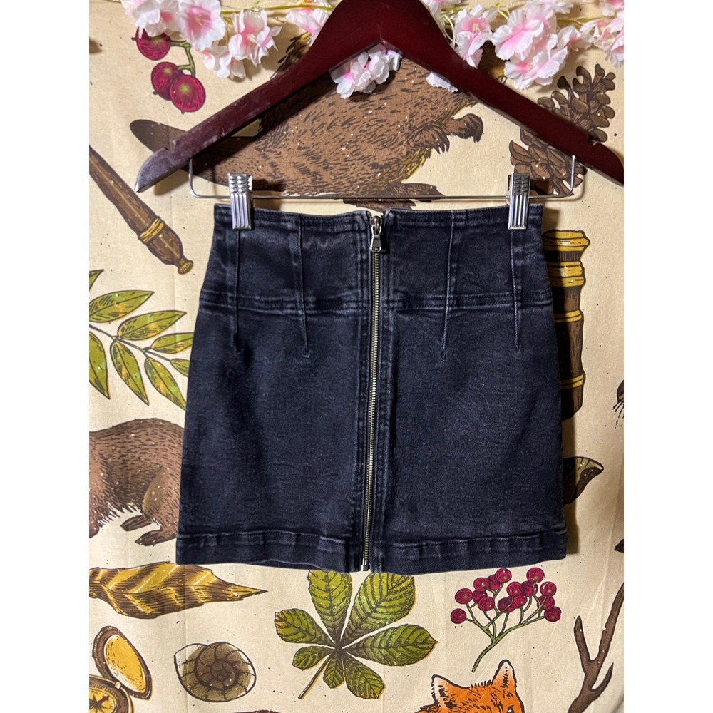We The Free Denim Mini Skirt 25 Black Front Zip